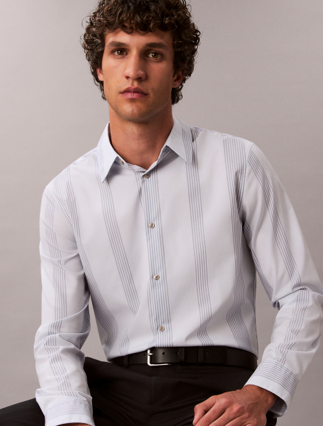 Чоловіча сорочка Slim Fit Calvin Klein у смужку 1159859289 (Блакитний XL)