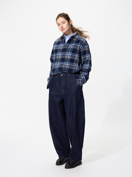 Фланелевая рубашка в клетку UNIQLO 1159860216 (Синий L)