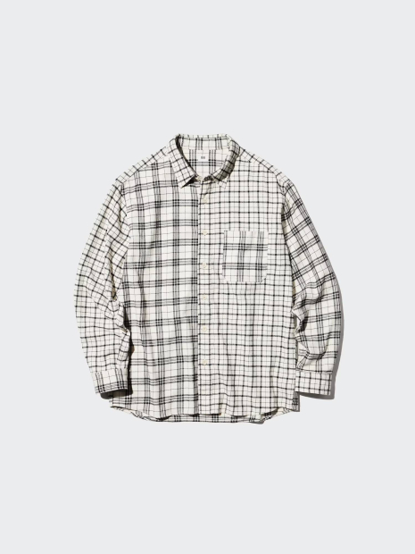 Фланелевая рубашка в клетку UNIQLO 1159860439 (Молочный M)