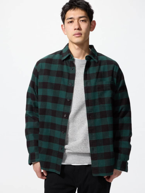 Фланелевая рубашка в клетку UNIQLO 1159860538 (Зеленый M)