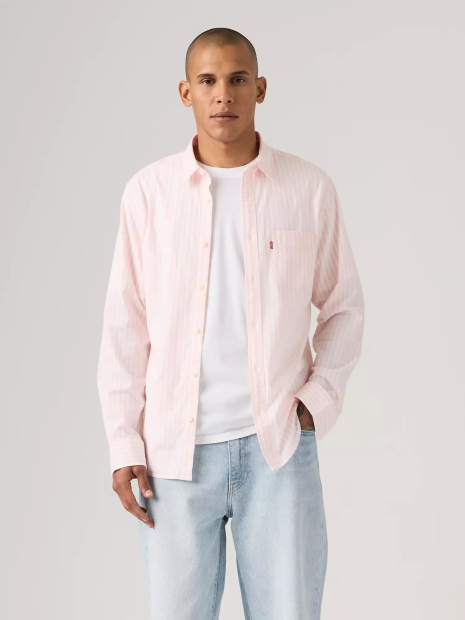 Мужская рубашка Levi's в полоску 1159865509 (Белый/Розовый M)