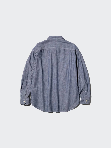 Легкая рубашка на пуговицах UNIQLO из ткани шамбре 1159906037 (Синий M)