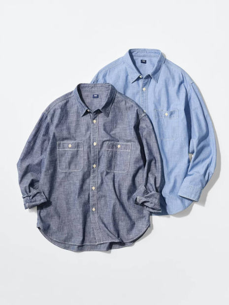 Легкая рубашка на пуговицах UNIQLO из ткани шамбре 1159906037 (Синий M)