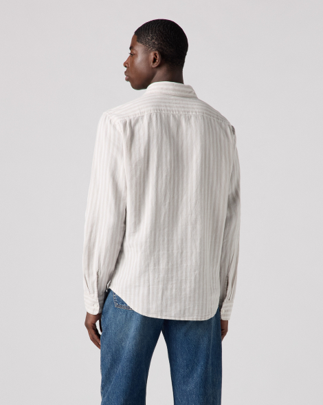 Мужская рубашка в полоску Levi's из смеси хлопка и льна 1160135782 (Серый XL)