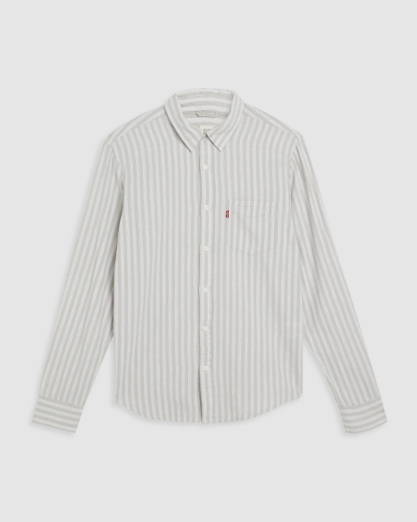 Мужская рубашка в полоску Levi's из смеси хлопка и льна 1160135782 (Серый XL)