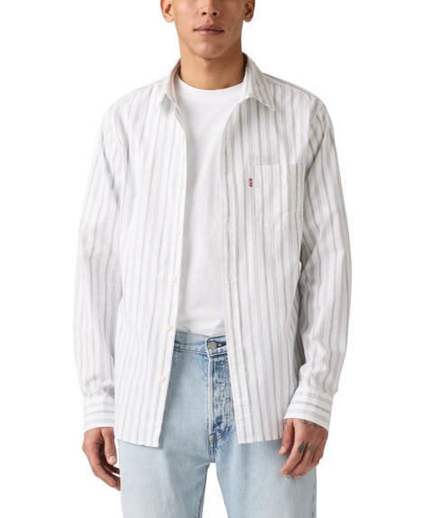 Мужская рубашка в полоску Levi's из смеси хлопка и льна 1160240333 (Белый XL)
