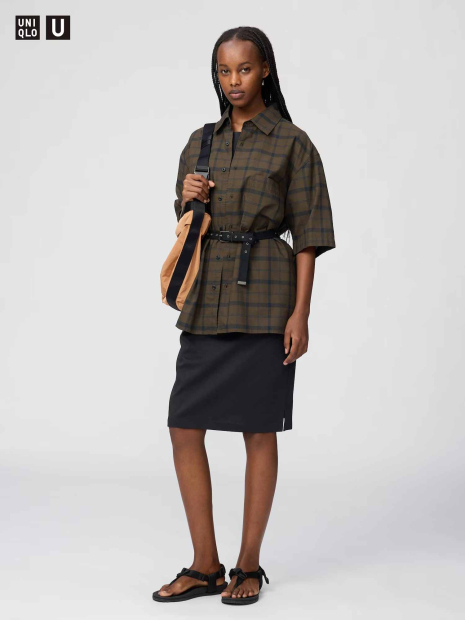 Сорочка в клітку UNIQLO з короткими рукавами 1160739271 (Коричневий M)