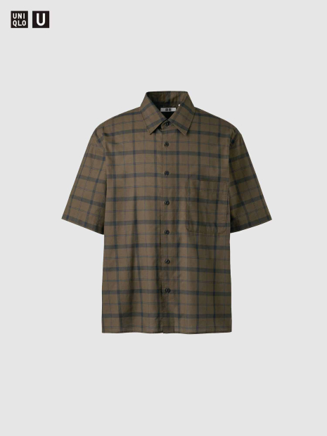 Сорочка в клітку UNIQLO з короткими рукавами 1160739271 (Коричневий M)