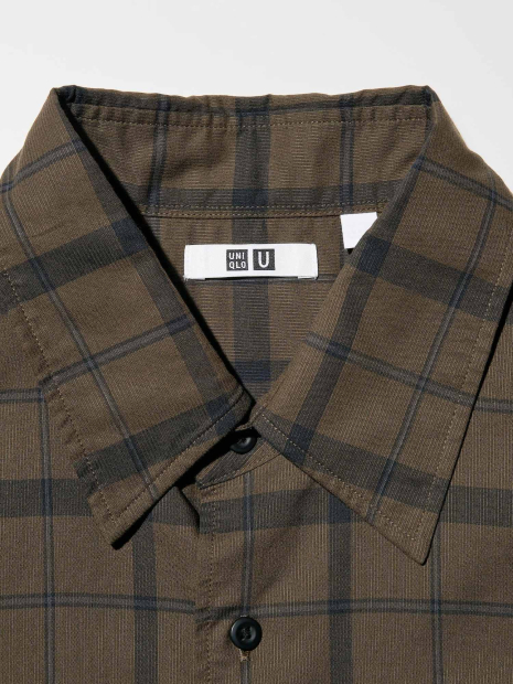 Сорочка в клітку UNIQLO з короткими рукавами 1160739271 (Коричневий M)