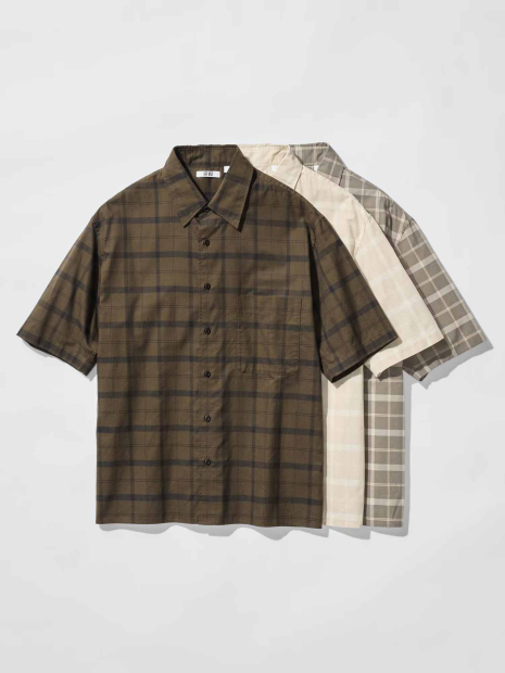 Сорочка в клітку UNIQLO з короткими рукавами 1160739271 (Коричневий M)