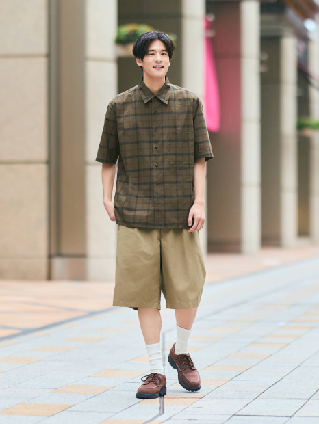 Сорочка в клітку UNIQLO з короткими рукавами 1160739271 (Коричневий M)