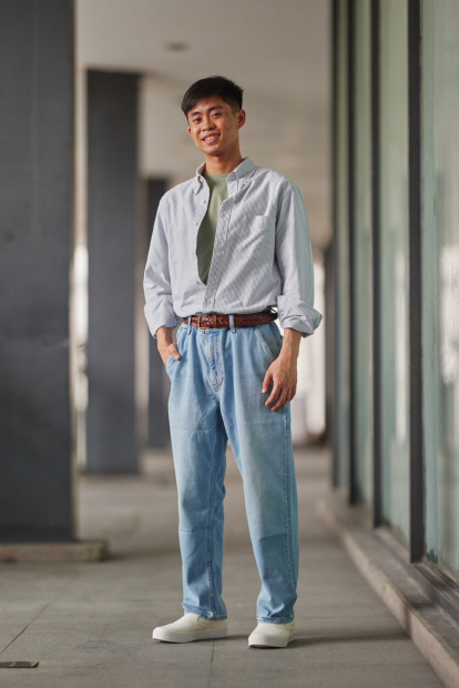 Сорочка в смужку UNIQLO 1160780160 (Білий/Блакитний 3XL)