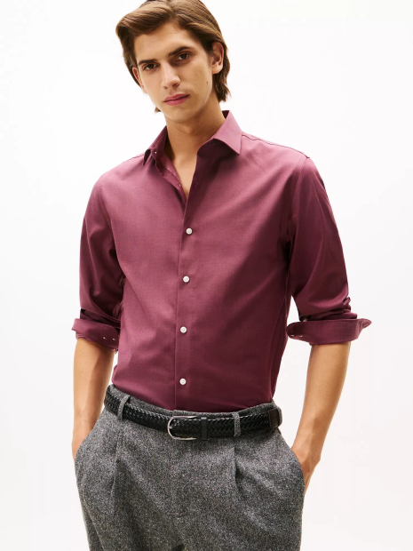Мужская рубашка Slim Fit Tommy Hilfiger 1161243534 (Бордовый XL)