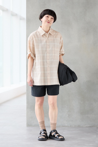 Рубашка в клетку UNIQLO с короткими рукавами 1161496350 (Бежевый XL)