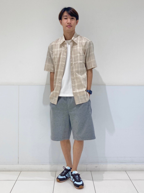 Рубашка в клетку UNIQLO с короткими рукавами 1161496350 (Бежевый XL)