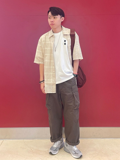 Рубашка в клетку UNIQLO с короткими рукавами 1161496350 (Бежевый XL)