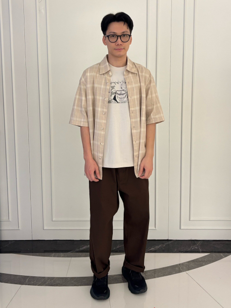 Рубашка в клетку UNIQLO с короткими рукавами 1161496350 (Бежевый XL)