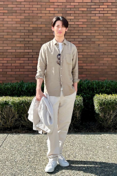 Сорочка лляна UNIQLO на гудзиках 1159849099 (Бежевий M)