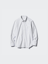 Рубашка в полоску UNIQLO на пуговицах 1159851865 (Белый/Серый XXL)