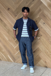 Мужская рубашка с коротким рукавом UNIQLO из смеси льна и хлопка 1159853794 (Синий XL)