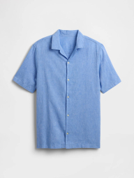 Мужская рубашка с короткими рукавами GAP из смеси льна и хлопка 1159854319 (Голубой M)