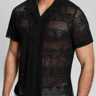 Вязаная мужская рубашка Guess с коротким рукавом 1159855065 (Черный XXL)