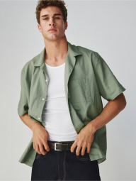 Мужская рубашка с короткими рукавами GAP из смеси льна и хлопка 1159855612 (Зеленый M)