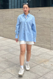 Рубашка оверсайз UNIQLO из плотной ткани 1159855690 (Голубой L)