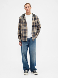 Фланелевая рубашка GAP с капюшоном 1159857628 (Синий/Коричневый L)