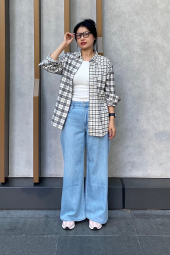 Фланелевая рубашка в клетку UNIQLO 1159860439 (Молочный M)