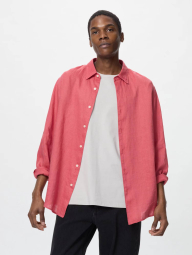 Рубашка льняная UNIQLO на пуговицах 1159860529 (Красный XL)