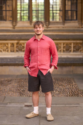 Рубашка льняная UNIQLO на пуговицах 1159860529 (Красный XL)