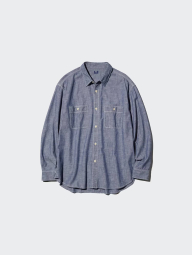Легкая рубашка на пуговицах UNIQLO из ткани шамбре 1159906037 (Синий M)