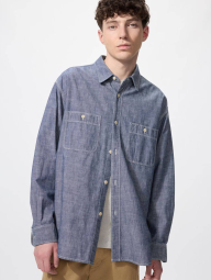 Легкая рубашка на пуговицах UNIQLO из ткани шамбре 1159906037 (Синий M)