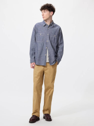 Легкая рубашка на пуговицах UNIQLO из ткани шамбре 1159906037 (Синий M)