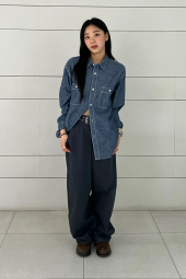 Легкая рубашка на пуговицах UNIQLO из ткани шамбре 1159906037 (Синий M)