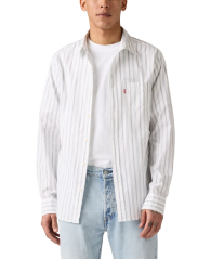 Мужская рубашка в полоску Levi's из смеси хлопка и льна 1160240333 (Белый XL)