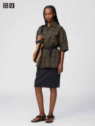 Сорочка в клітку UNIQLO з короткими рукавами 1160739271 (Коричневий M)