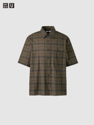 Сорочка в клітку UNIQLO з короткими рукавами 1160739271 (Коричневий M)