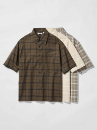 Сорочка в клітку UNIQLO з короткими рукавами 1160739271 (Коричневий M)