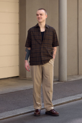 Сорочка в клітку UNIQLO з короткими рукавами 1160739271 (Коричневий M)
