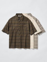 Рубашка в клетку UNIQLO с короткими рукавами 1161496350 (Бежевый XL)
