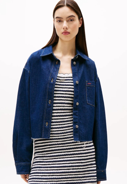 Джинсовая укороченная рубашка Tommy Hilfiger 1159849854 (Синий XS)