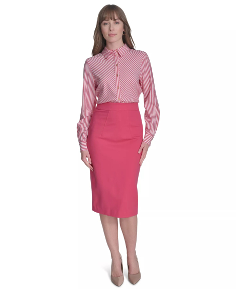 Жіноча сорочка Tommy Hilfiger в смужку 1159852204 (Білий/Рожевий XS)