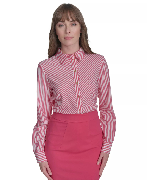 Жіноча сорочка Tommy Hilfiger в смужку 1159852204 (Білий/Рожевий XS)