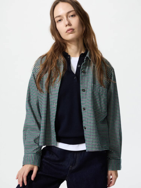 Фланелевая рубашка Uniqlo в клетку 1159852505 (Зеленый XXL)