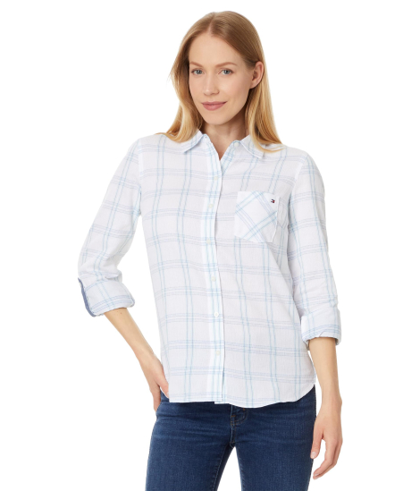 Женская рубашка Tommy Hilfiger в клетку 1159852512 (Белый/Голубой XL)