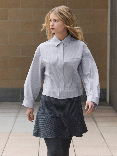 Хлопковая рубашка UNIQLO в полоску 1159853272 (Серый XL)