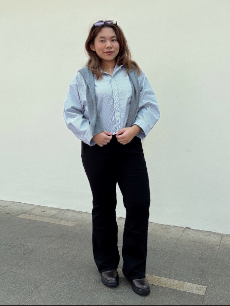 Хлопковая рубашка UNIQLO в полоску 1159853272 (Серый XL)