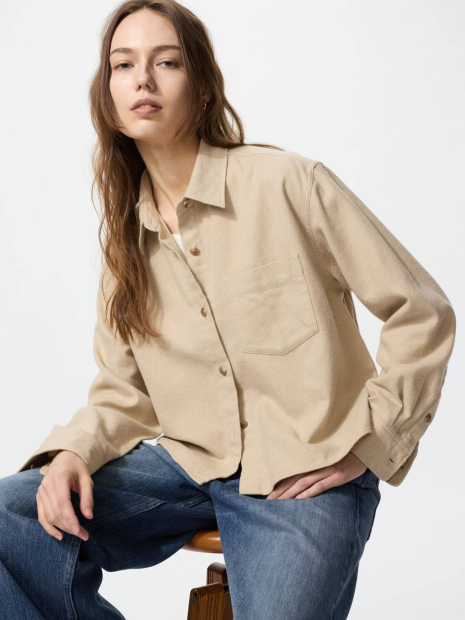 Фланелевая рубашка Uniqlo 1159854242 (Бежевый M)